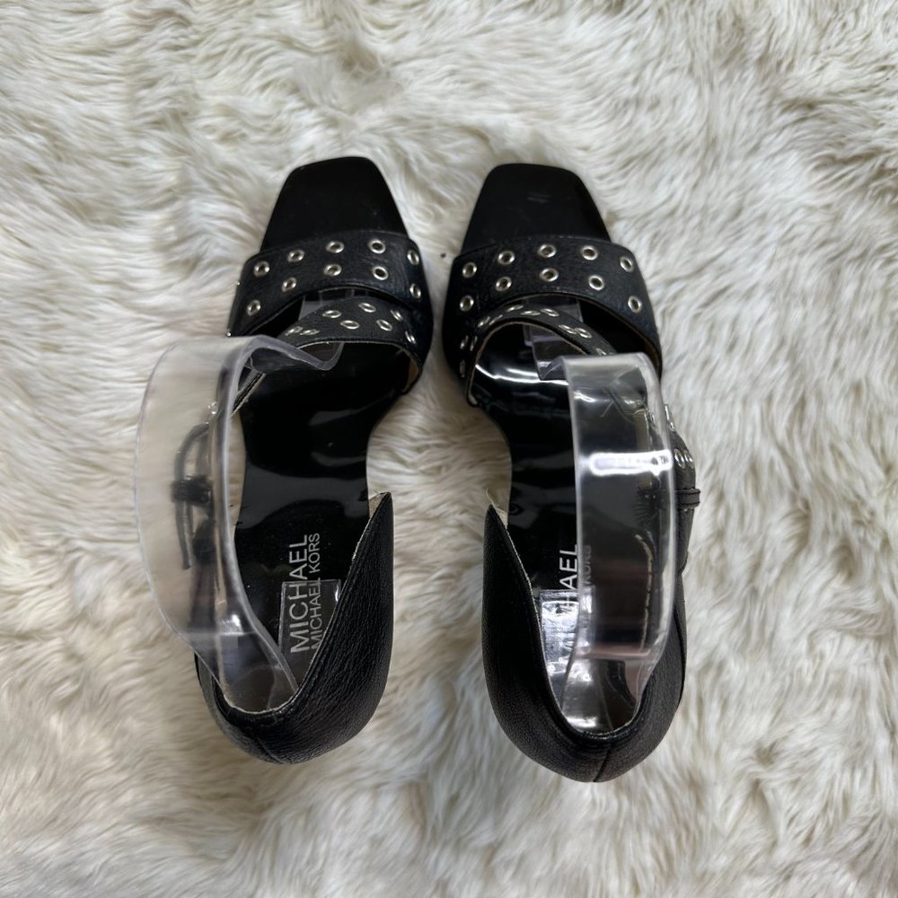 MICHAEL Michael Kors Black Crossover Buckle Open Toe Heels Women's 7.5 - Picture 5 of 6